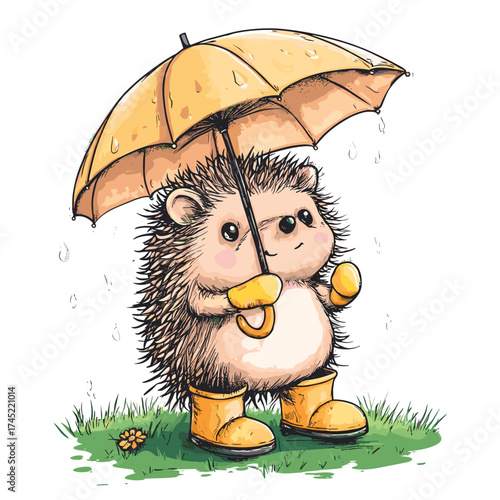 cute hedgehog with umbrella childish vector illustration