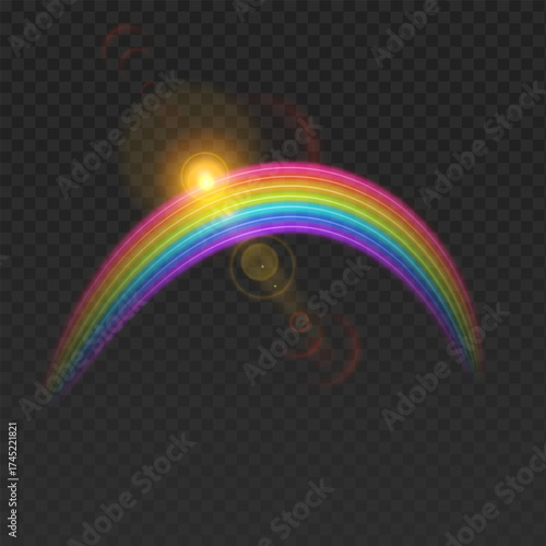 Multi coloured rainbow stripes isolated on dark, light effect Vector format
