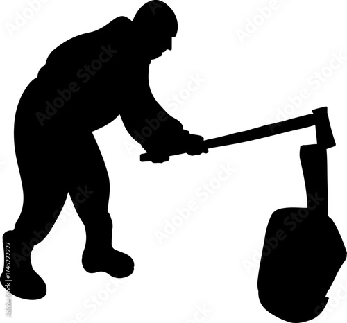 Chopping firewood. A silhouette man chops firewood.