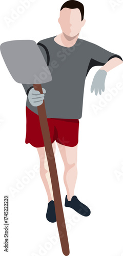 Vector isolated illustration of a man with a shovel.