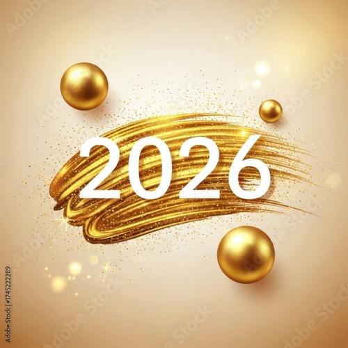 Wallpaper Mural Elegant golden brushstroke with 2026 and spheres Torontodigital.ca