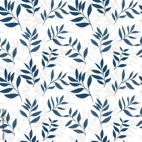 Seamless vector pattern of elegant navy blue leafy branches on a light background. Modern botanical design for textiles, wallpapers, packaging and digital prints