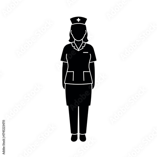 Female Nurse Silhouette Standing Professionally.