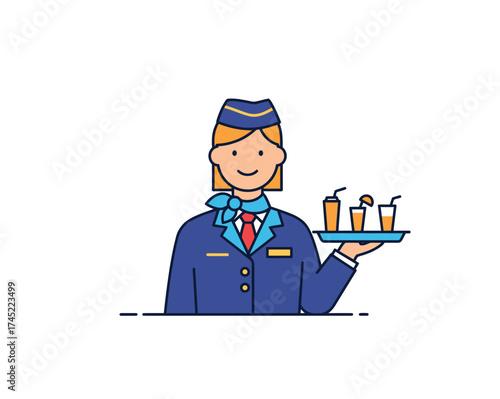 Flight Attendant Serving Drinks Aviation Industry Illustration.