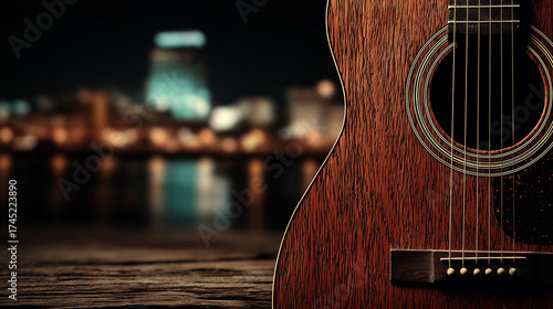 Close-Up of Classic Acoustic Guitar with Detailed Wood Texture on Transparent Background