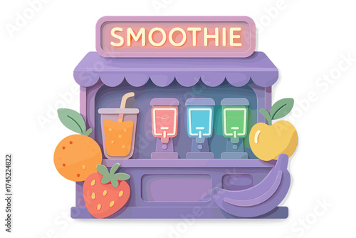 Vibrant smoothie stand with fruits in neon glow style for refreshing beverage concepts