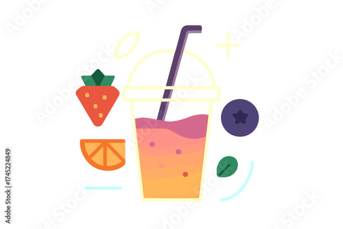 Neon glow smoothie with berries and citrus elements in vibrant colors