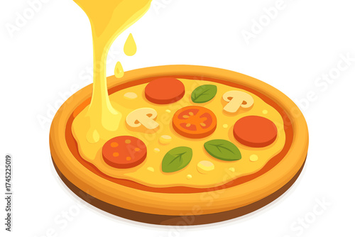 Cheesy pizza delight: vibrant 3d rendering showcasing melting cheese toppings