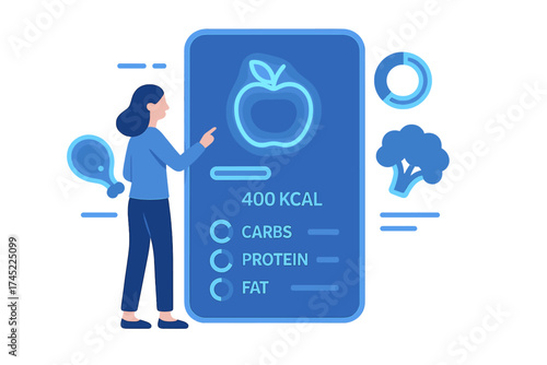 Futuristic nutrition app interface with calorie and macronutrient tracking in neon style