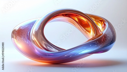 Floating abstract ring shape in soft metallic gradient, minimal 3D composition, isolated on white background