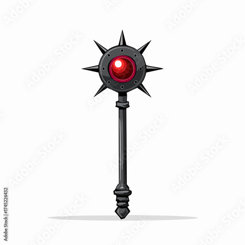 Fantasy mace with red gem and spikes