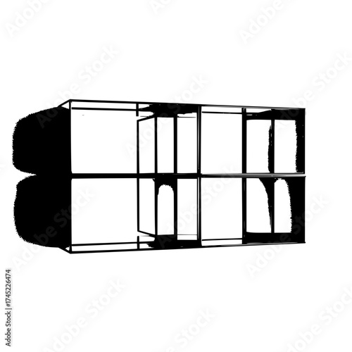 Abstract representation of a rectangular structure with multiple compartments and a dark shadow casted on the side