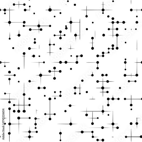 Abstract black and white pattern with circles and lines creating a complex interconnected network design