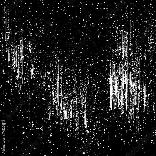 Abstract representation of white lines and dots scattered against a black background art illustration