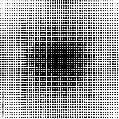 Black and white halftone pattern with varying dot sizes forming a circular gradient effect image