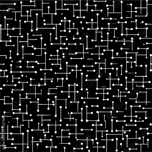 Abstract black background with white lines and dots forming a network like structure throughout the image