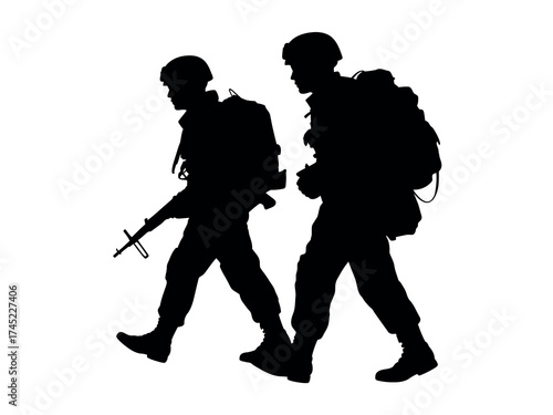 Silhouetted Soldiers Marching An Illustration of Military Strength and Strategy
