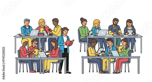 Diverse Group of Students Learning Together in a Classroom.