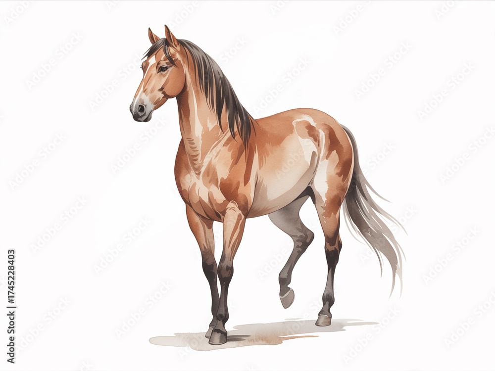 Obraz premium 馬の水彩イラスト 年賀状素材 馬 2026 午年 Generative AI