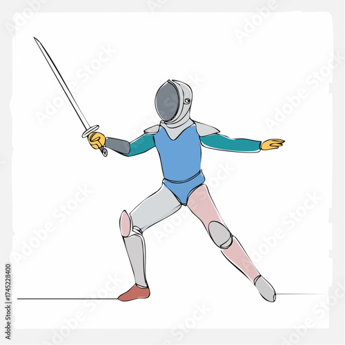 Fencer in protective gear with sword