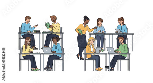 Students and teacher in a classroom setting focused on learning and education.