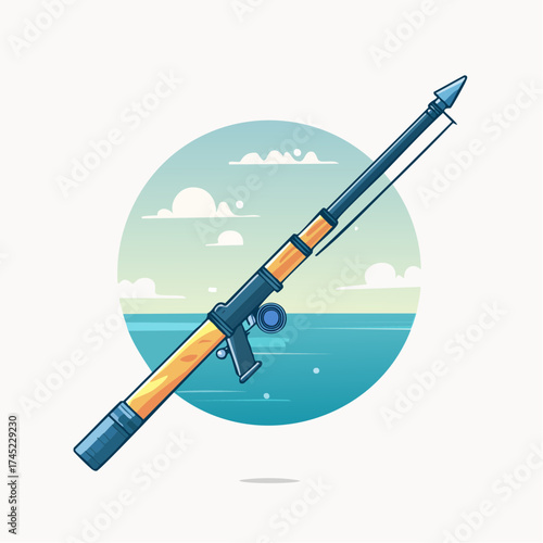 Fishing rod on water background