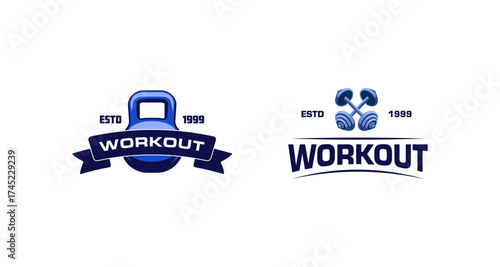 Fitness logos with kettlebell and dumbbells featuring bold and modern design