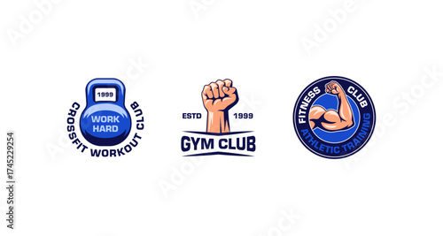 Fitness and gym logos featuring bold graphic elements for athletic clubs