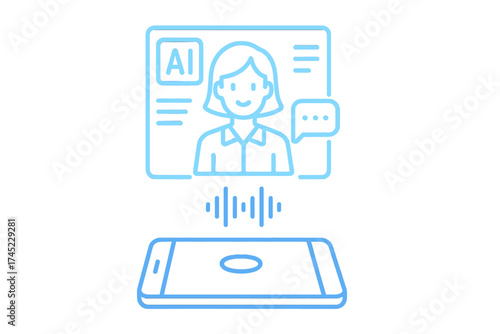 Neon outline of ai voice assistant on smartphone screen