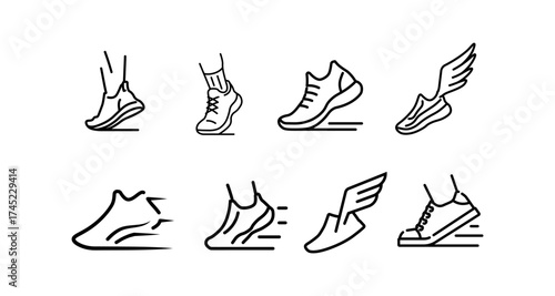 Minimalist running shoe icons featuring motion and speed elements