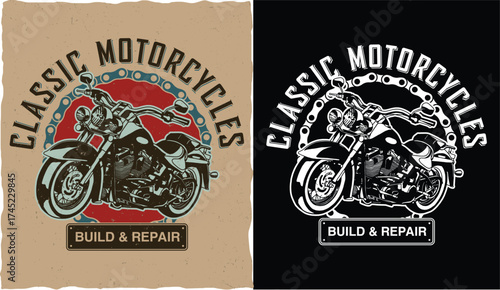 Classic Motorcycles Build & Repair Emblem with Vintage Motorcycle Design