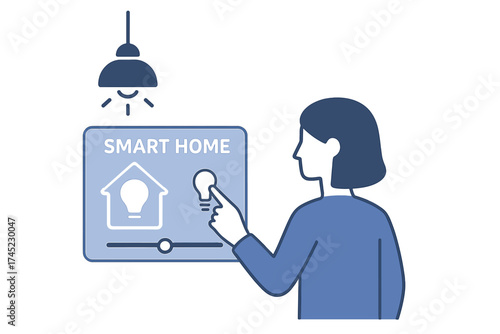 Interactive smart home control panel with modern touch interface in blue tones