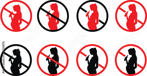 No Drinking During Pregnancy Vector Illustration – Health and Safety Awareness Icons.