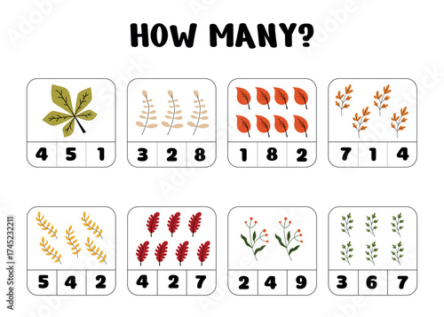 Educational Fall Leaf Count Activity Worksheet