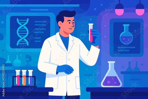 Scientist analyzing test tube in modern laboratory setting
