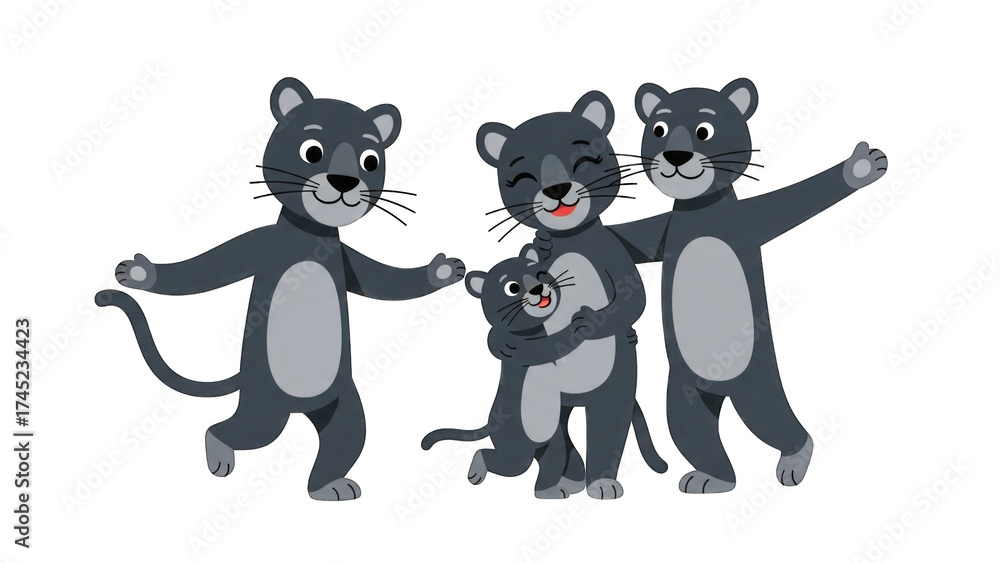 Naklejka premium Happy cartoon family of playful cats enjoying time together
