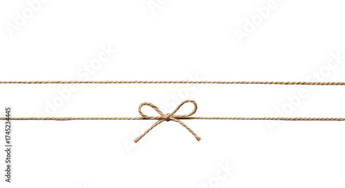 Rustic twine bow tied on a string isolated on transparent background