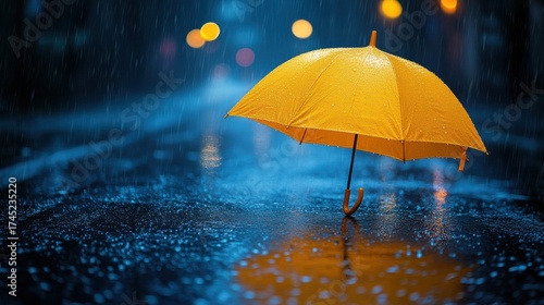 Wallpaper Mural Rainy night reflection yellow umbrella urban street photography wet environment close-up view mood creating contrast Torontodigital.ca