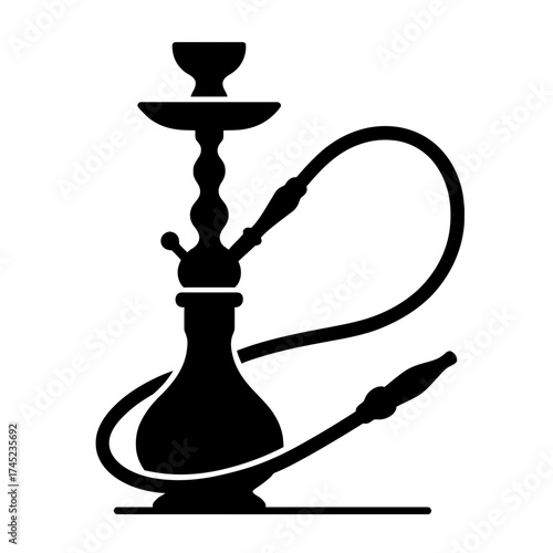 Hookah shisha pipe silhouette with hose and bowl, Middle Eastern smoking icon