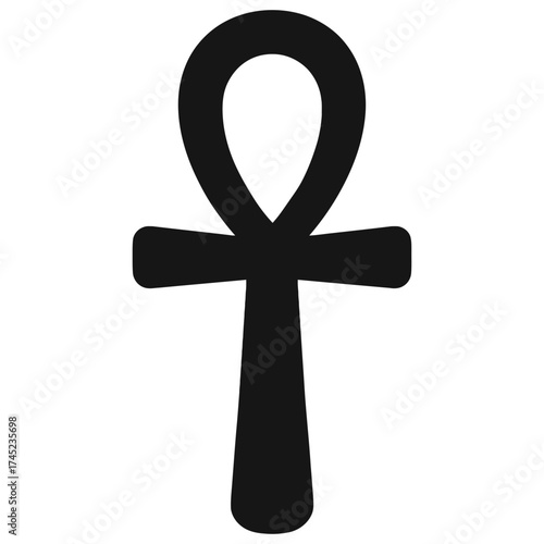 Egyptian ankh cross silhouette, ancient life symbol, black icon on white