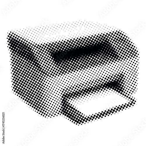 Retro halftone style printer illustration with open paper tray