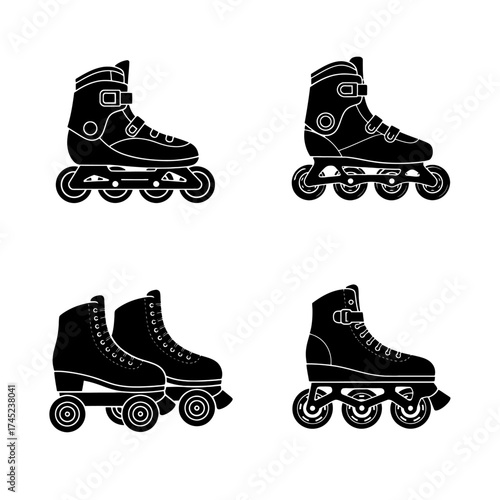 Inline and Quad Roller Skates Silhouettes – Vector Icon Set