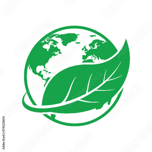 Green planet earth with leaf symbolizing nature and sustainability concept vector