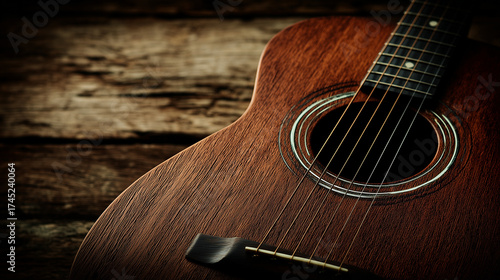Ultra Realistic Close Up of Classic Acoustic Guitar with Detailed Wood Texture