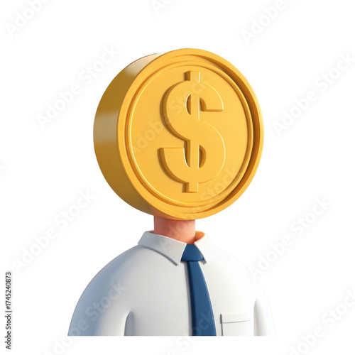 Business person dollar coin head 3d icon for financial profit investment success currency economy illustration
