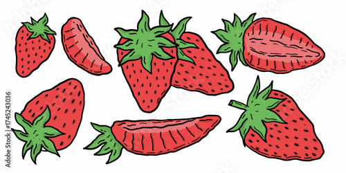 Hand drawn strawberry fruit vector doodle set vector illustration