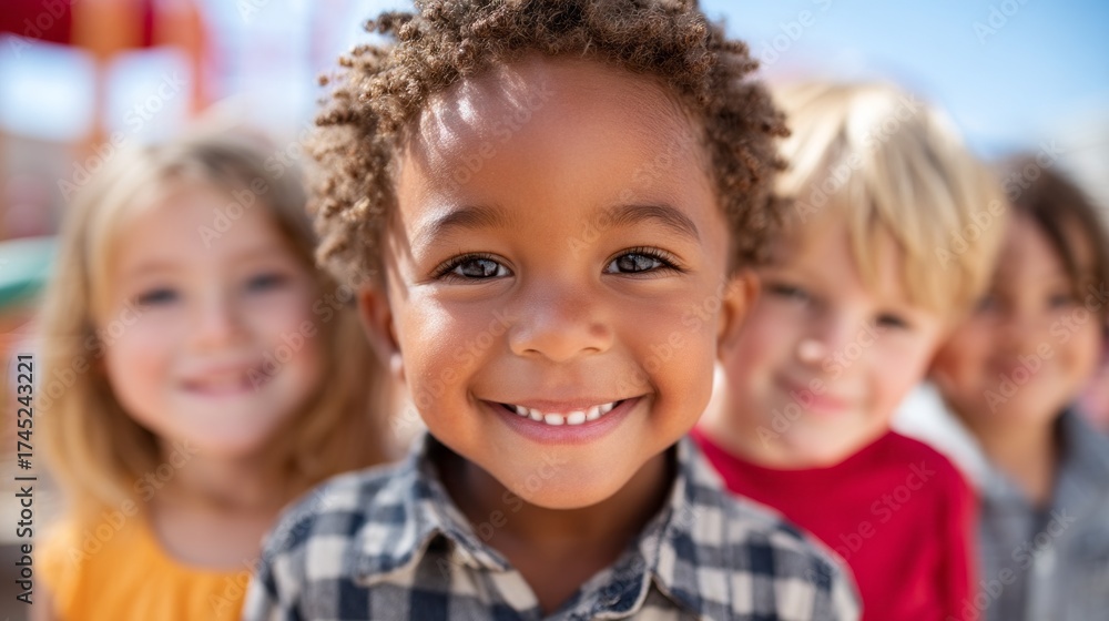 Fototapeta premium Smiling children enjoying a sunny day at the playground in a vibrant outdoor setting