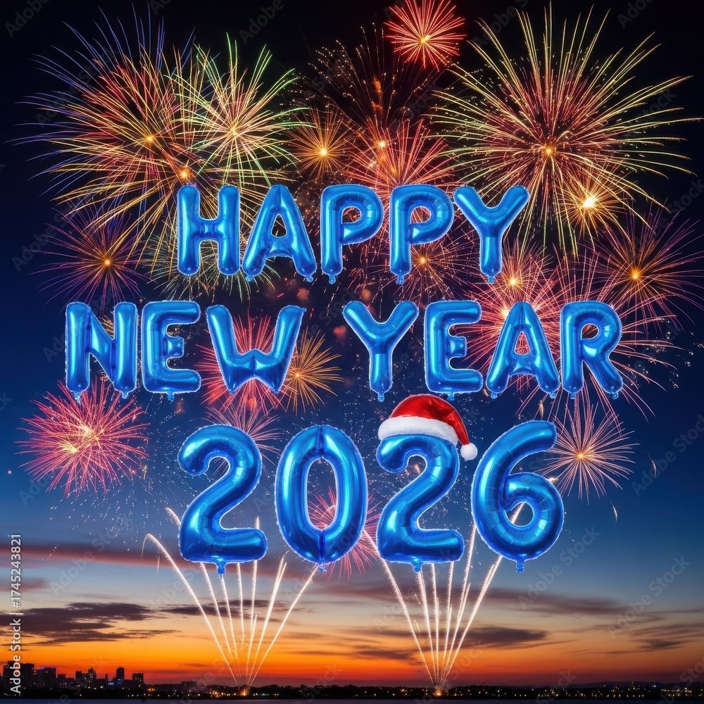 custom made wallpaper toronto digitalHappy new year 2026 celebration with fireworks and balloons