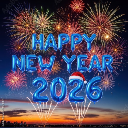 Wallpaper Mural Happy new year 2026 celebration with fireworks and balloons Torontodigital.ca
