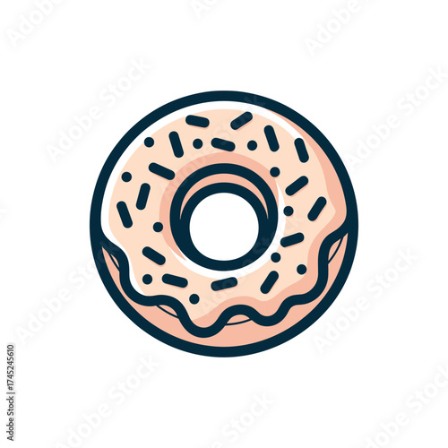 A colorful donut with sprinkles on a white background, ideal for dessert-themed designs